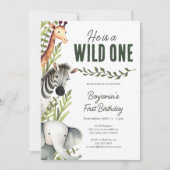 Wild One Oerwoud Safari Greenery 1e verjaardagsfee Kaart (Voorkant)