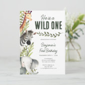 Wild One Oerwoud Safari Greenery 1e verjaardagsfee Kaart (Staand voorkant)