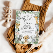 Wild One Oerwoud Safari Greenery 1st Birthday Boy Kaart