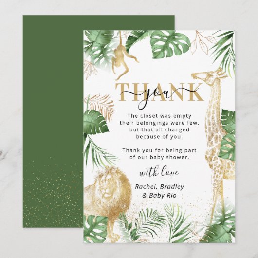 Wild One Oerwoud Safari Greenery Baby shower Bedankkaart (Voorkant / Achterkant)