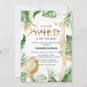 Wild One Oerwoud Safari Greenery & Gold Baby showe Kaart (Voorkant)