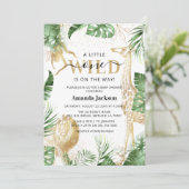 Wild One Oerwoud Safari Greenery & Gold Baby showe Kaart (Staand voorkant)