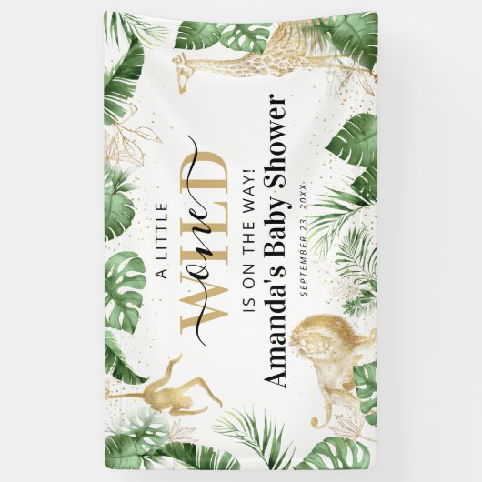 Wild One Oerwoud Safari Greenery & Gold Baby showe Spandoek (Verticaal)