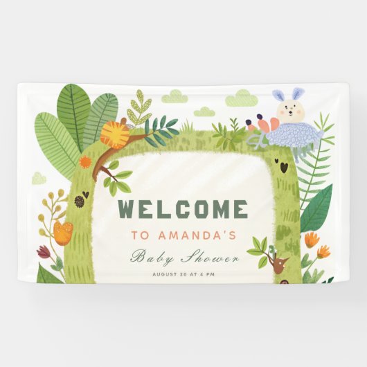 Wild One Oerwoud Safari Groene Baby Boy Baby showe Spandoek (Horizontaal)