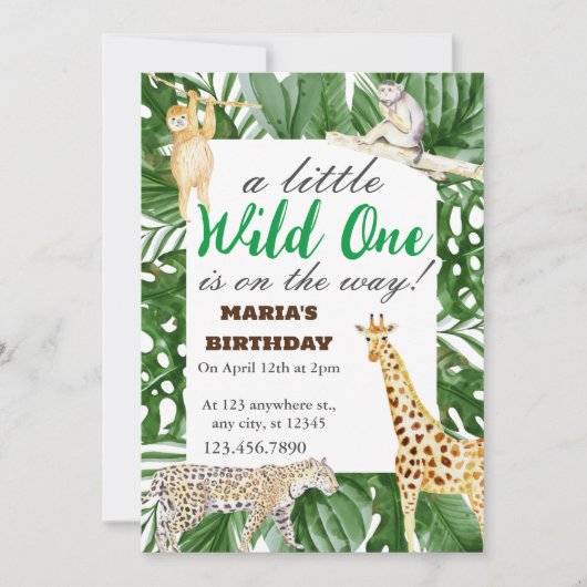Wild One Oerwoud Safari Kids Birthday Party Gifts Kaart (Voorkant)