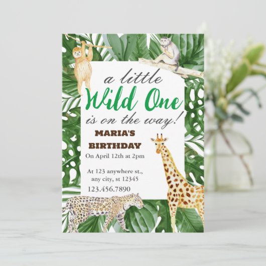 Wild One Oerwoud Safari Kids Birthday Party Gifts Kaart (Staand voorkant)