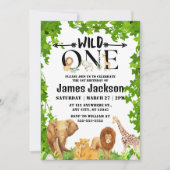 Wild One Oerwoud Safari Kinder Thapest 1st Birthda Kaart (Voorkant)