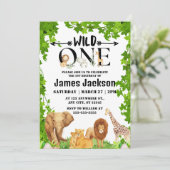 Wild One Oerwoud Safari Kinder Thapest 1st Birthda Kaart (Staand voorkant)