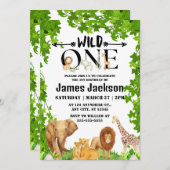 Wild One Oerwoud Safari Kinder Thapest 1st Birthda Kaart (Voorkant / Achterkant)