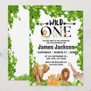 Wild One Oerwoud Safari Kinder Thapest 1st Birthda Kaart