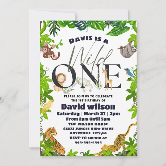 Wild One Oerwoud Safari Kinder Thapest 1st Birthda Kaart (Voorkant)