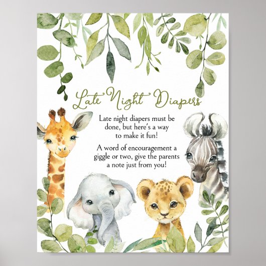 Wild One Oerwoud Safari Late Night Luiers Poster (Voorkant)