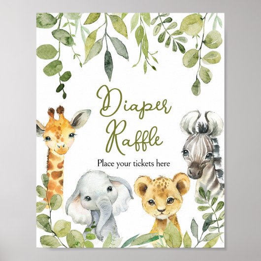 Wild One Oerwoud Safari Luier Raffle Poster (Voorkant)