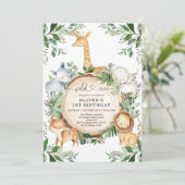 Wild One Oerwoud Safari Party Animals 1ste verjaar Kaart (Staand voorkant)