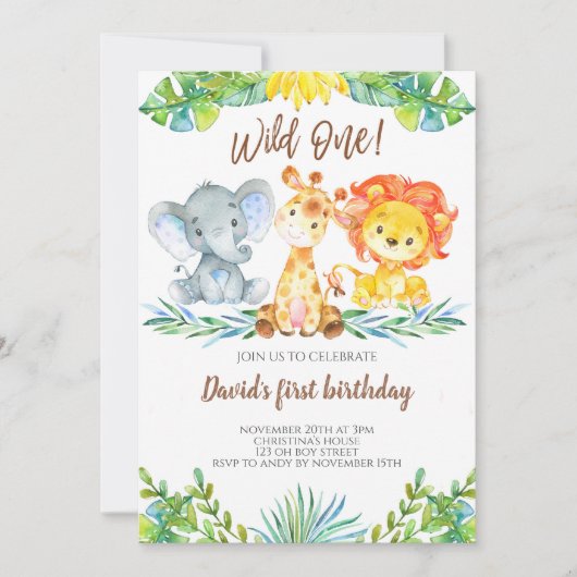 Wild One Oerwoud Safari Schattige Boy 1e Verjaarda Kaart (Voorkant)