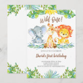 Wild One Oerwoud Safari Schattige Boy 1e Verjaarda Kaart (Voorkant / Achterkant)