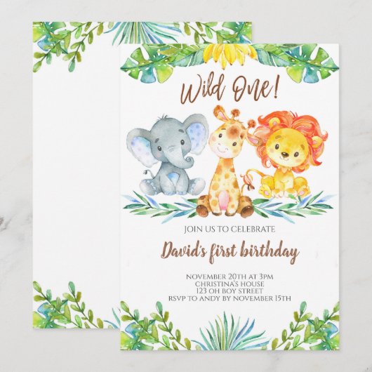 Wild One Oerwoud Safari Schattige Boy 1e Verjaarda Kaart (Voorkant / Achterkant)