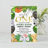 Wild One Oerwoud Safari Thaping 1st Birthday kinde Kaart (Staand voorkant)