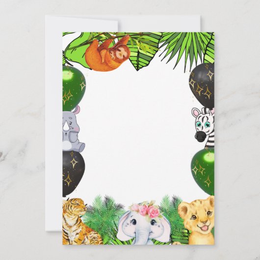 Wild One Oerwoud Safari Thaping 1st Birthday kinde Kaart (Achterkant)