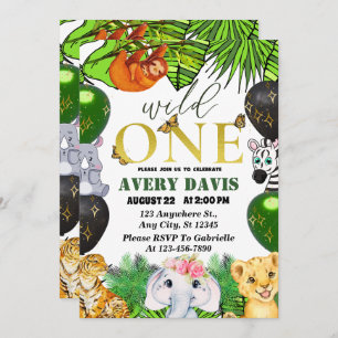 Wild One Oerwoud Safari Thaping 1st Birthday kinde Kaart