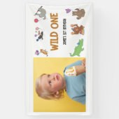Wild One Oerwoud Safari Thema 1e Verjaardag Spandoek (Verticaal)