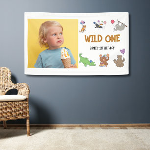 Wild One Oerwoud Safari Thema 1e Verjaardag Spandoek