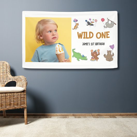 Wild One Oerwoud Safari Thema 1e Verjaardag Spandoek