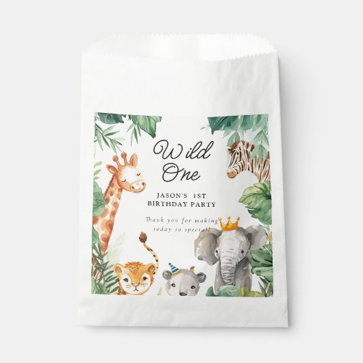 Wild One Oerwoud Safari Verjaardag Bedankzakje (Voorkant)