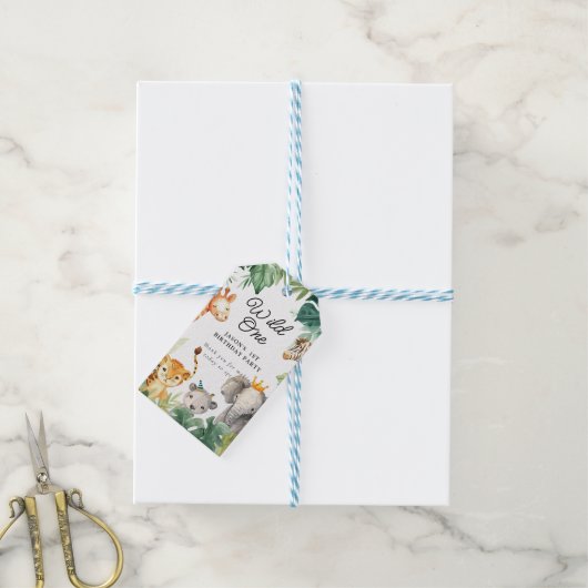 Wild One Oerwoud Safari Verjaardag Cadeaulabel (Met Touw)