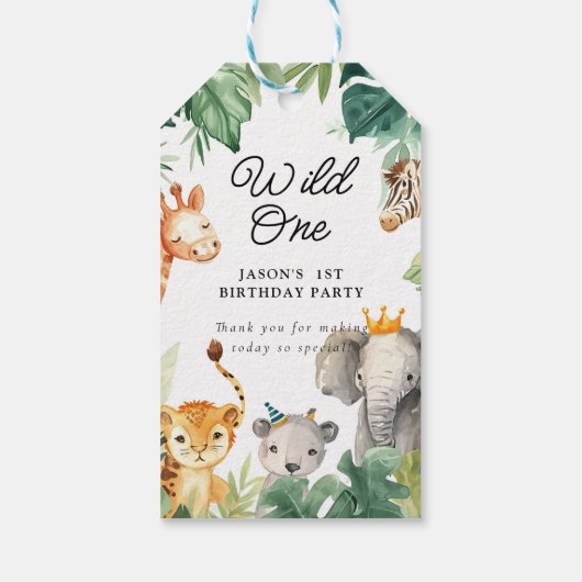 Wild One Oerwoud Safari Verjaardag Cadeaulabel (Achterkant)