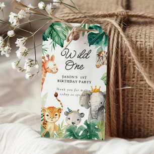 Wild One Oerwoud Safari Verjaardag Cadeaulabel