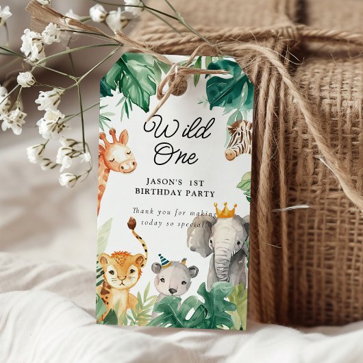Wild One Oerwoud Safari Verjaardag Cadeaulabel