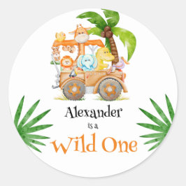Wild One Oerwoud Safari Verjaardag Ronde Sticker
