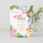 Wild One Oerwoud Safari Verjaardagsmeisje Kaart (Staand voorkant)