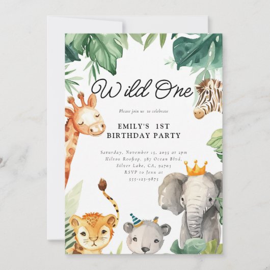 Wild One Oerwoud Safari Verjaardagsuitnodiging Kaart (Voorkant)