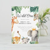 Wild One Oerwoud Safari Verjaardagsuitnodiging Kaart (Staand voorkant)