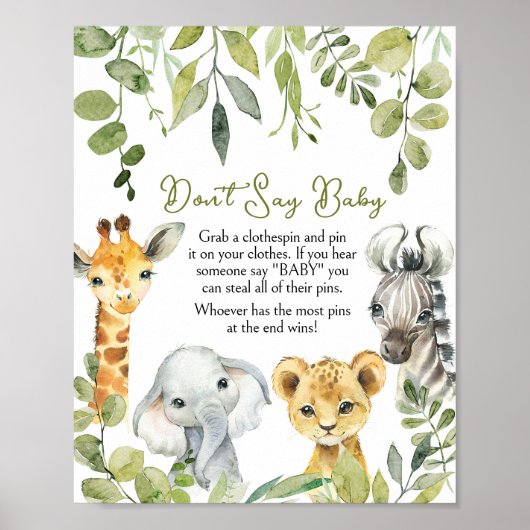 Wild One Oerwoud Safari zeg niet Baby Poster (Voorkant)