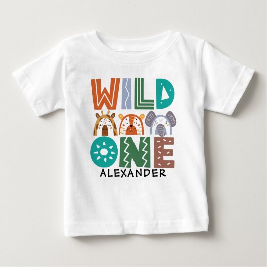 Wild One Oerwoud Thema 1e Verjaardag Baby T-shirt (Voorkant)