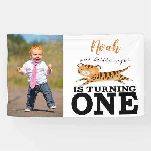 Wild One Oerwoud Tiger 1st Birthday Photo Banner (Horizontaal)