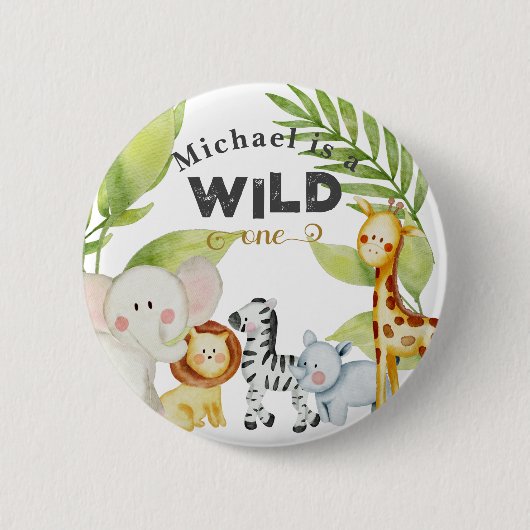 Wild One Oerwoud Verjaardag Ronde Button 5,7 Cm (Voorkant)
