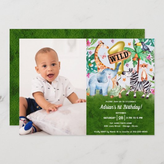 Wild One Oerwoud verjaardagsfoto uitnodiging (Voorkant / Achterkant)
