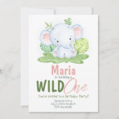Wild One Olifant Safari Verjaardag uitnodiging (Voorkant)