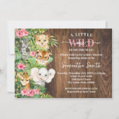 Wild One on the Way Pink Rustic Safari Baby Shower Kaart (Voorkant)