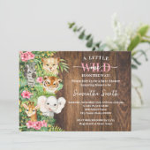 Wild One on the Way Pink Rustic Safari Baby Shower Kaart (Staand voorkant)
