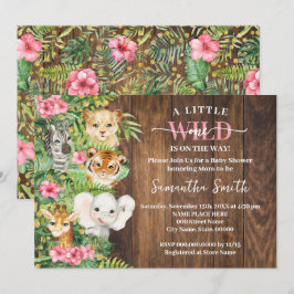 Wild One on the Way Pink Rustic Safari Baby Shower Kaart