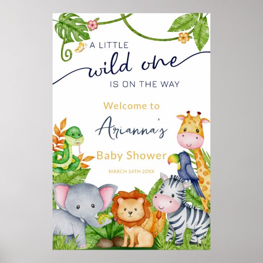 Wild One on the Way Zoo Oerwoud Baby shower Welcom Poster (Voorkant)