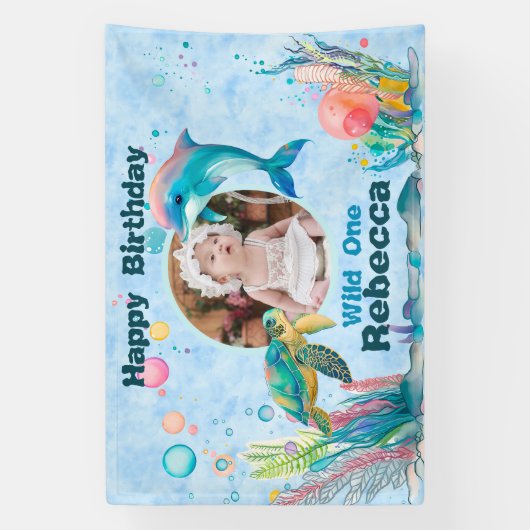 Wild One Onderzeese 1e verjaardag Foto Banner (Verticaal)