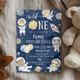 Wild One Outer Space Safari Dieren 1e verjaardag Kaart