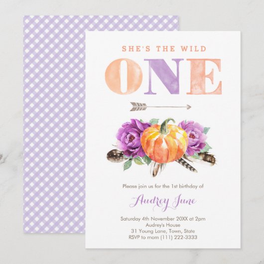 Wild One Paars Oranje Pumpkin 1e verjaardag Kaart (Voorkant / Achterkant)