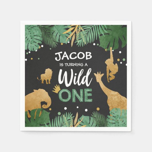 Wild One Paper Napkins Zoo Wild Oerwoud Animals Servet (Voorkant)